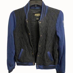 Victorias Secret PINK Womens Lace Bomber‎ Jacket M Blue & Black